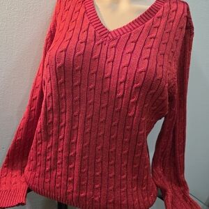 Charter Club V-Neck Cable Knit Sweater - Deep Red